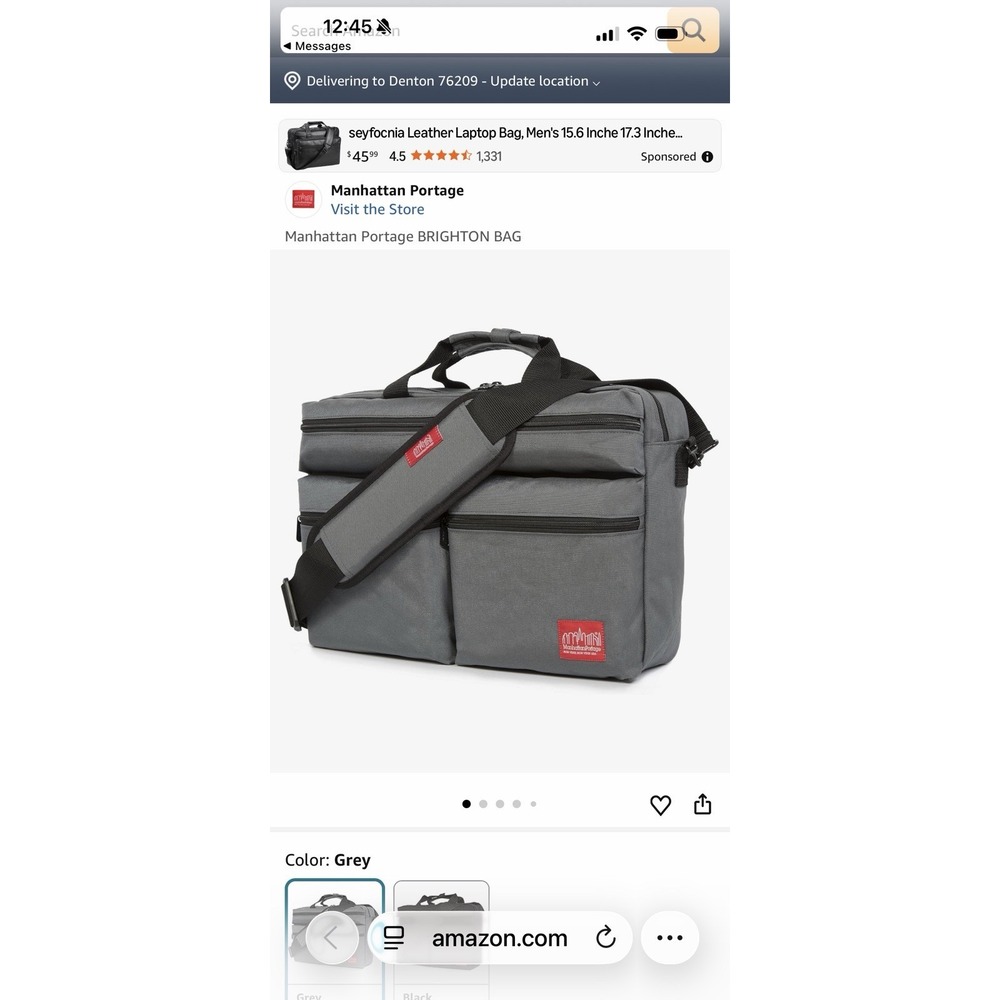 Manhattan Portage Brighton Bag Grey Laptop Briefcase Messenger Travel Bag - Picture 3 of 4